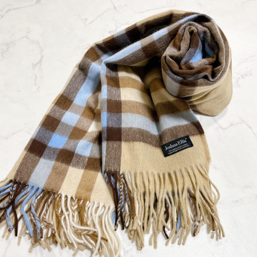 上質✨ジョシュアエリス 別注 大判ストール ベージュ チェック柄 アンゴラウール