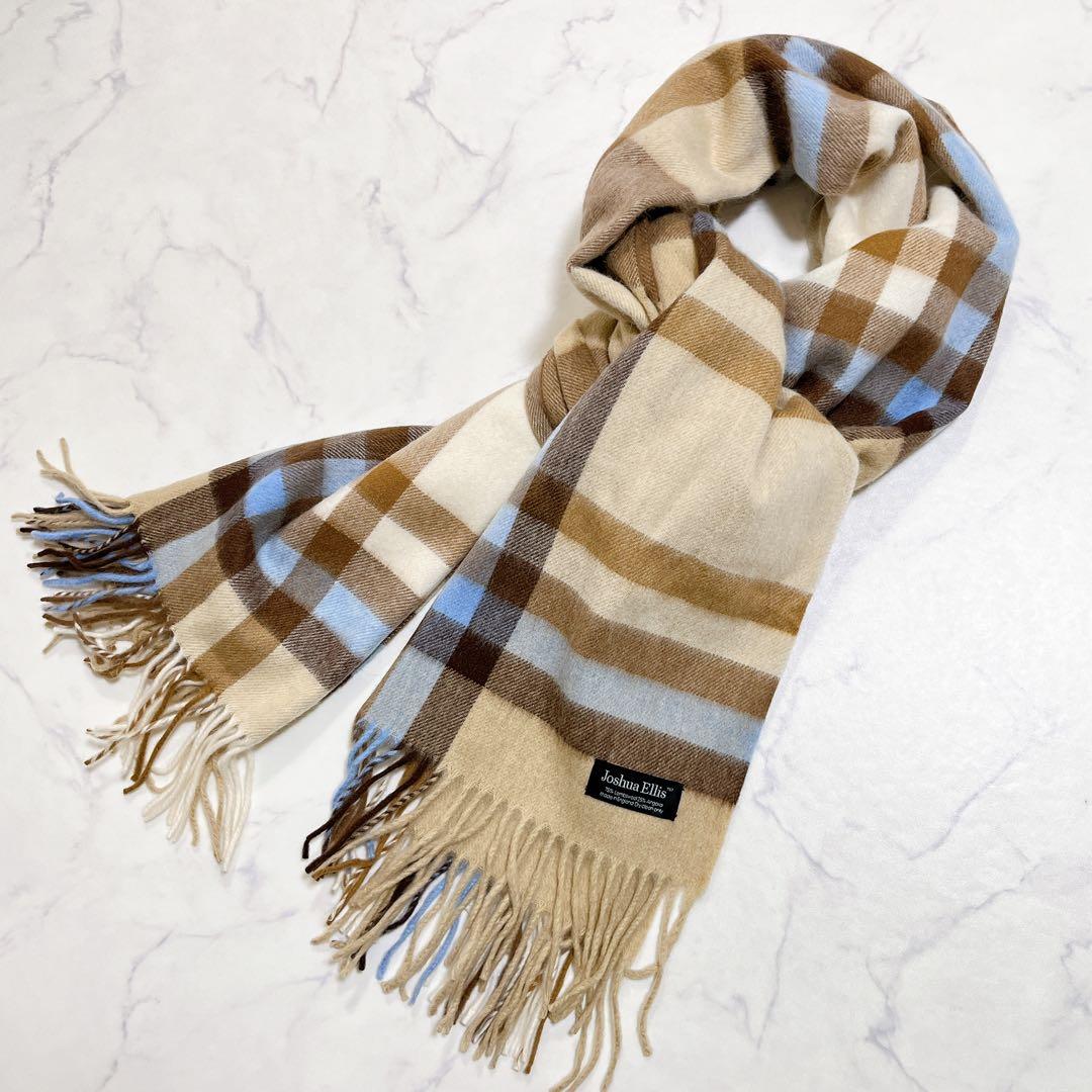 上質✨ジョシュアエリス 別注 大判ストール ベージュ チェック柄 アンゴラウール
