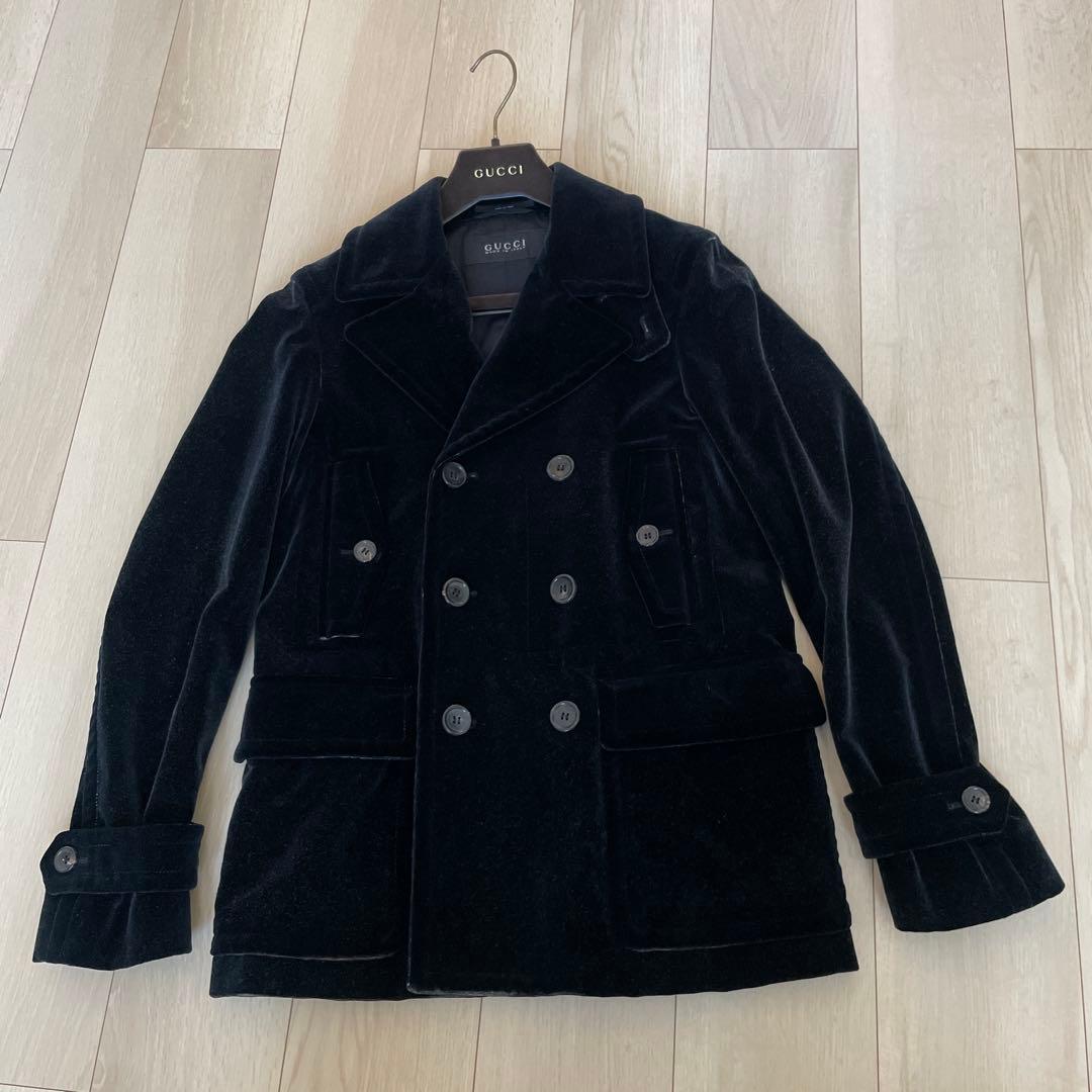 MADE IN ITALY製 GUCCI ベルベットPコート ブラック44