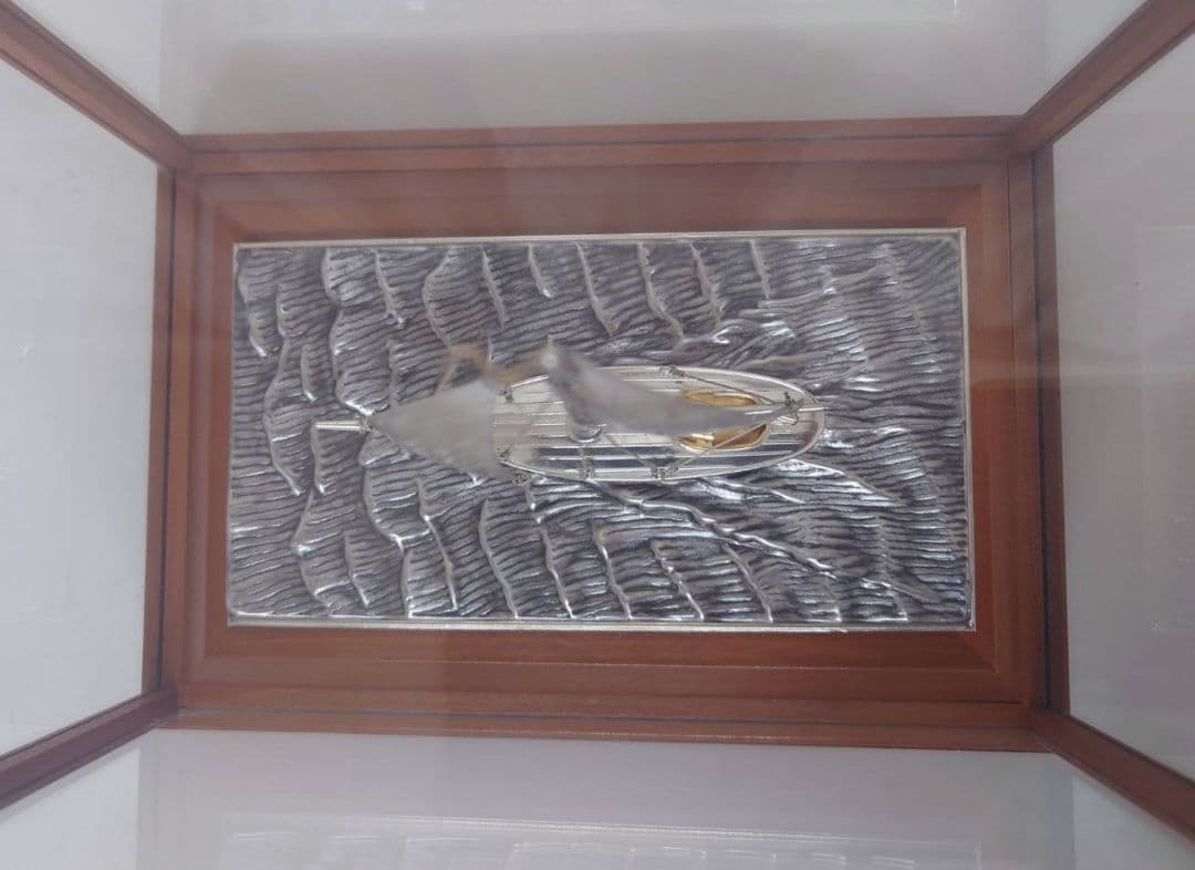 純銀製ヨット模型 ガラスケース付き