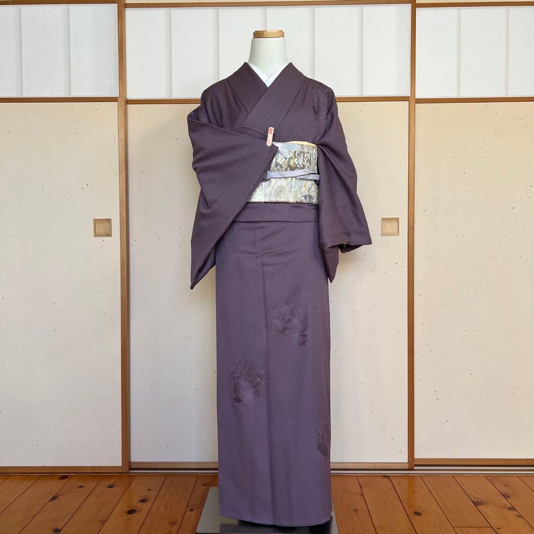 ちゃけん様 正絹 ちりめん スワトウ刺繍 色無地