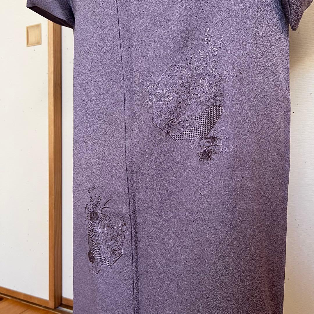 ちゃけん様 正絹 ちりめん スワトウ刺繍 色無地