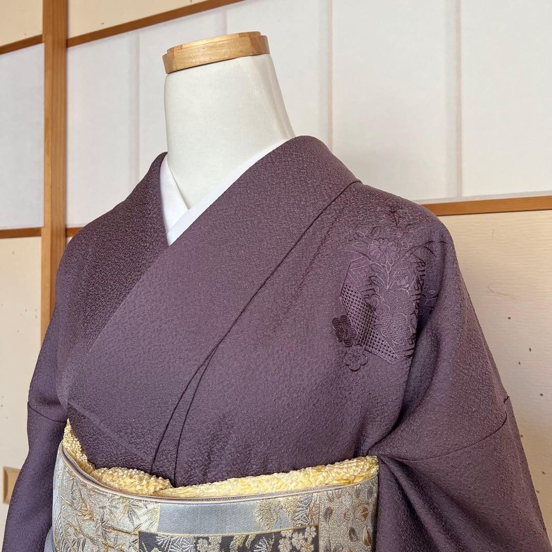 ちゃけん様 正絹 ちりめん スワトウ刺繍 色無地