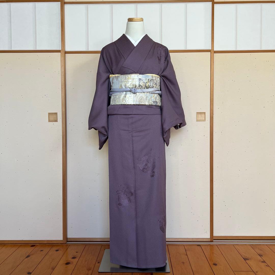 ちゃけん様 正絹 ちりめん スワトウ刺繍 色無地