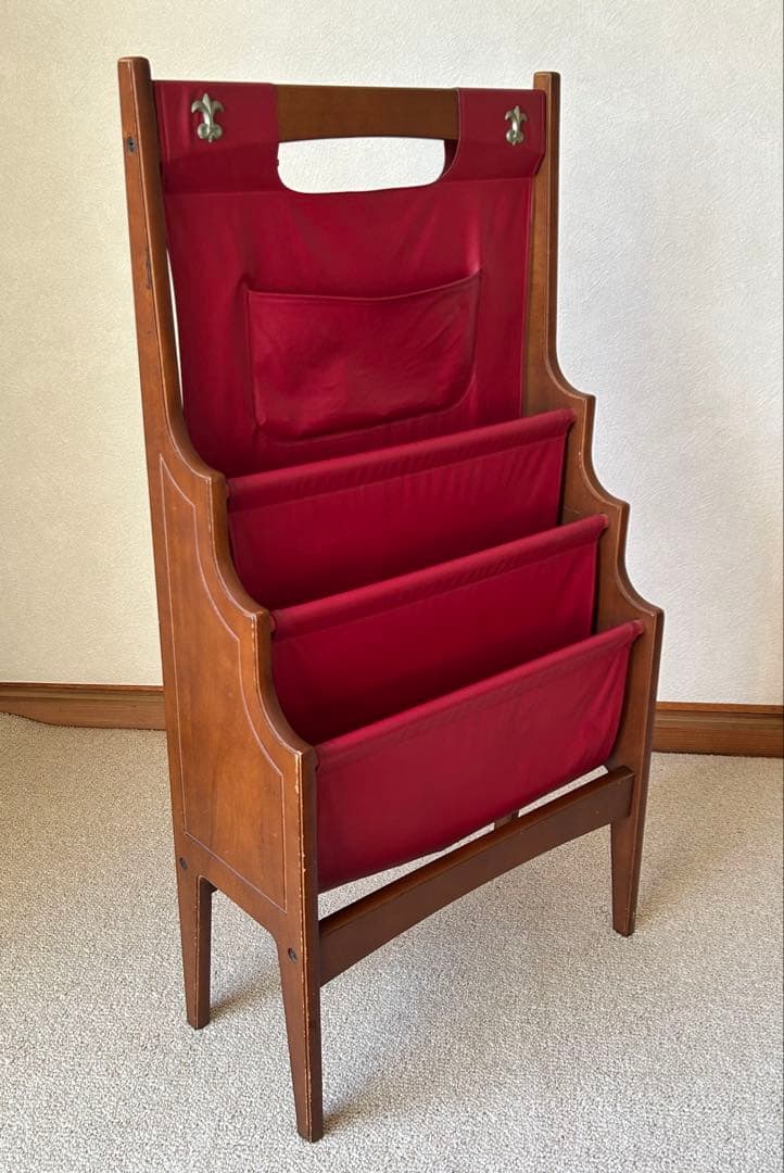 当時物　昭和レトロ　オールドカリモク マガジンラック ヴィンテージ　 本棚　書架