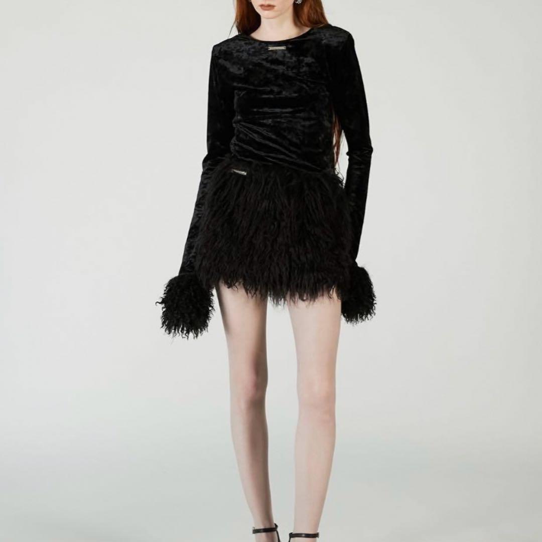 PRANK PROJECT Fur Sleeve Velour Top ブラック