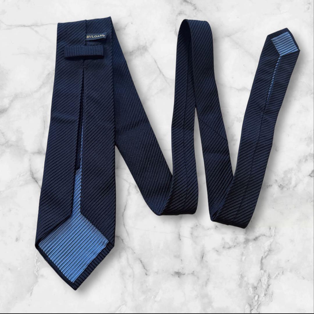 【専用】ブルガリ　ソリッド　ネクタイ　セッテピエゲ　黒　水色　大剣9cm