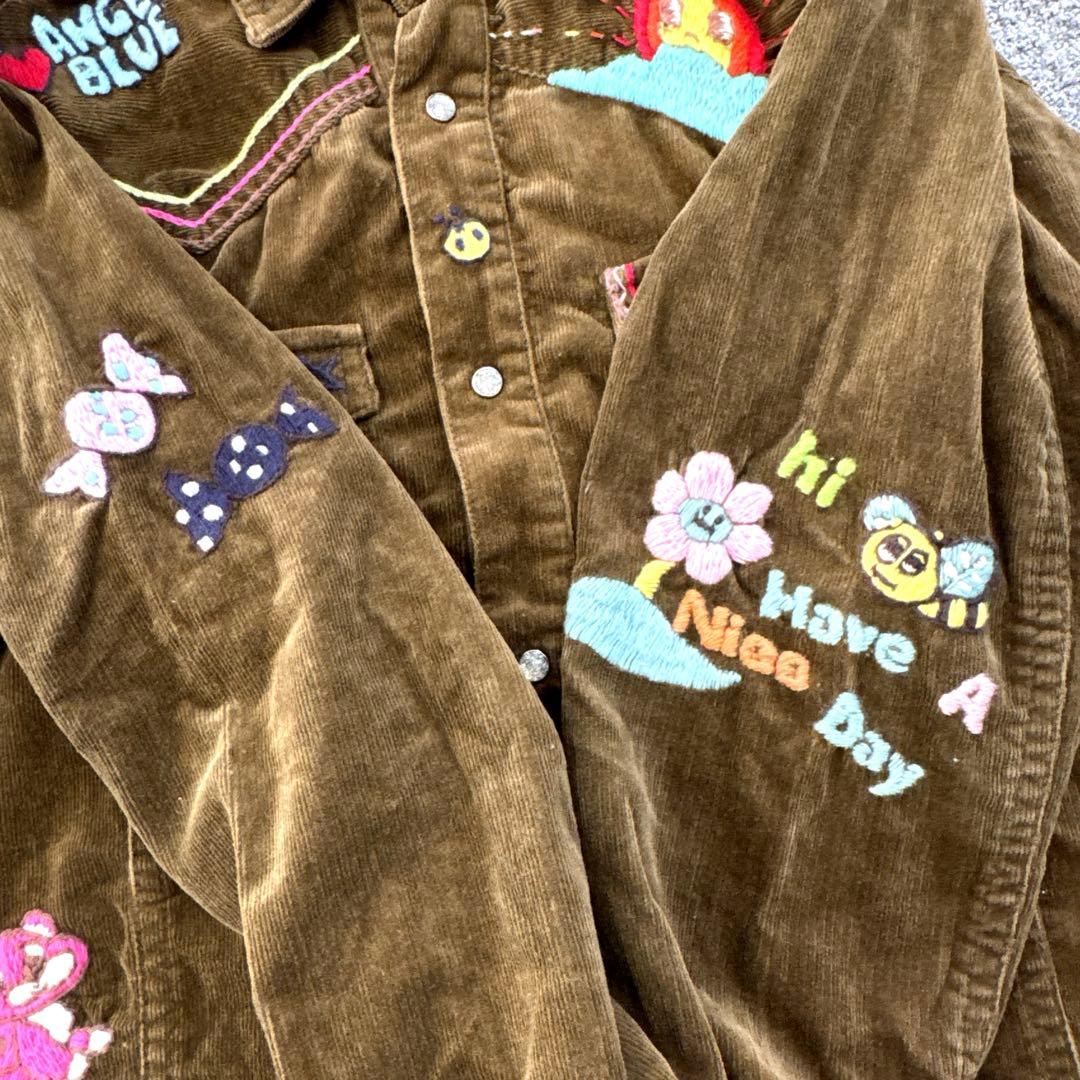 エンジェルブルー　ナカムラくんコーデュロイシャツ150 刺繍　平成レトロ　y2k