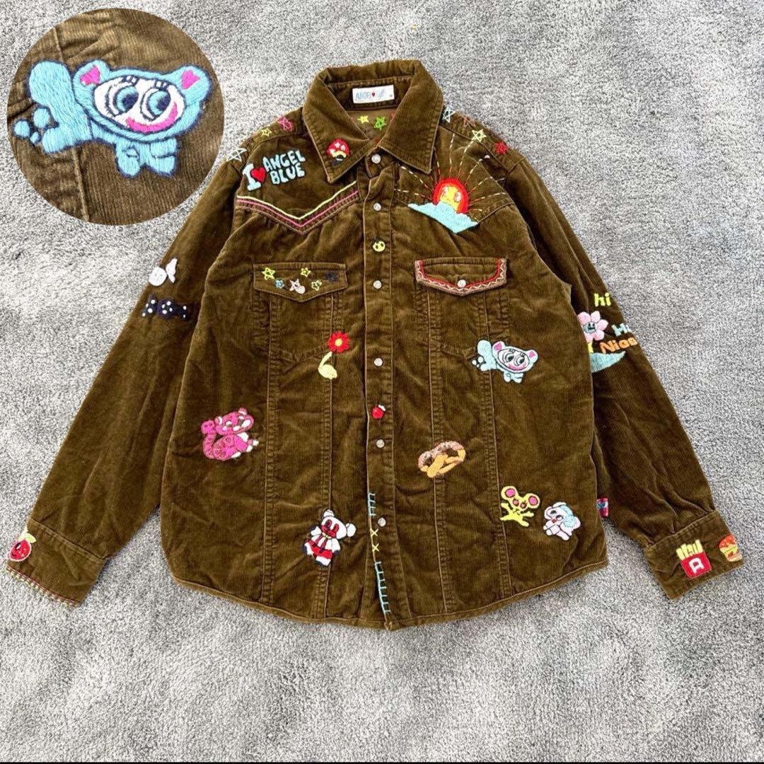 エンジェルブルー　ナカムラくんコーデュロイシャツ150 刺繍　平成レトロ　y2k