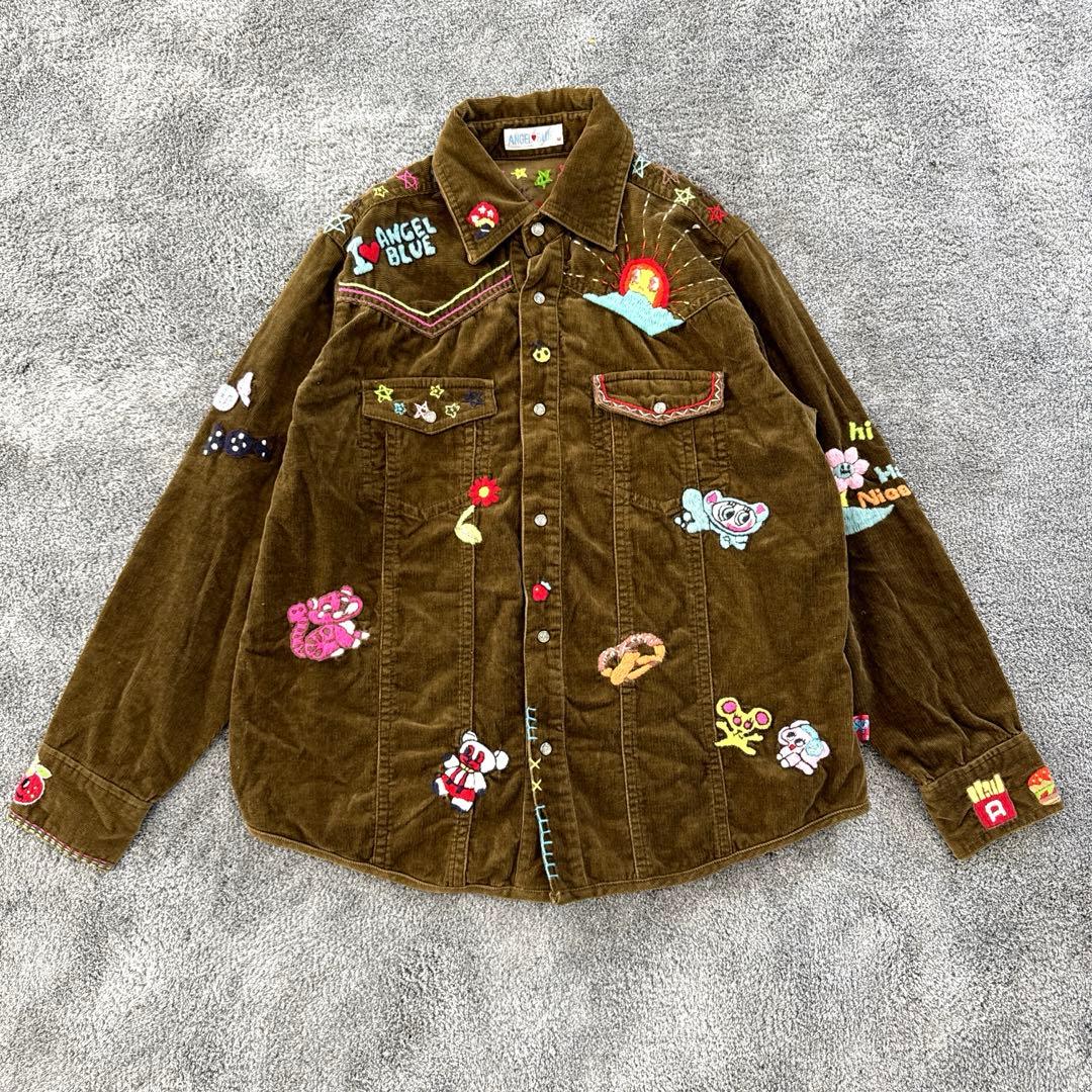 エンジェルブルー　ナカムラくんコーデュロイシャツ150 刺繍　平成レトロ　y2k