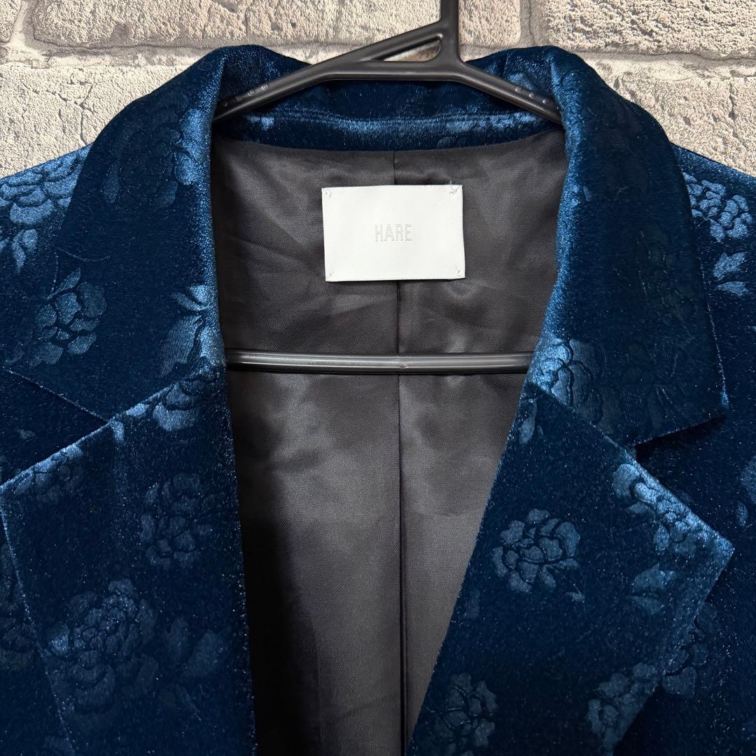 【美品】HARE　 ヴィンテージソデアキビッグテーラージャケット　ブルー×ベロア
