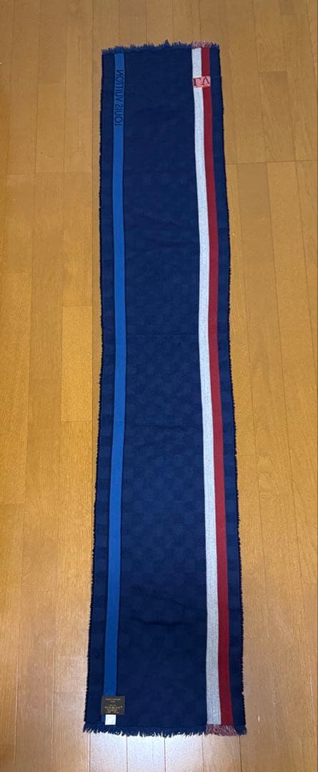 【値下】Louis Vuitton ネイビー チェック マフラー　ウール