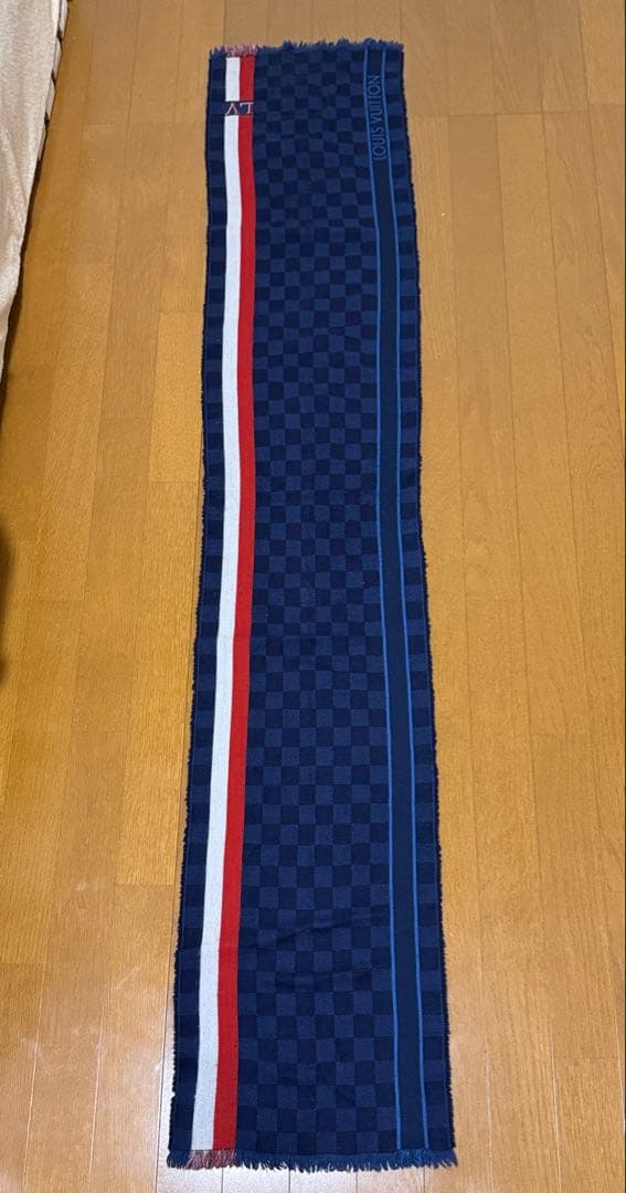 【値下】Louis Vuitton ネイビー チェック マフラー　ウール