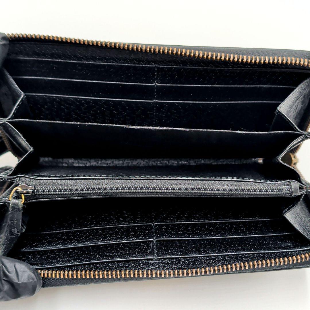 極美品 GUCCI アニマリエ ゴールドビー 長財布 グッチ レザー ブラック