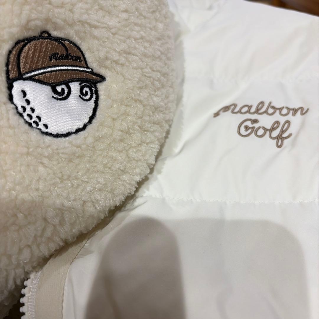 Malbon Golf フード付きリバーシブル　ダウンベスト アイボリーM