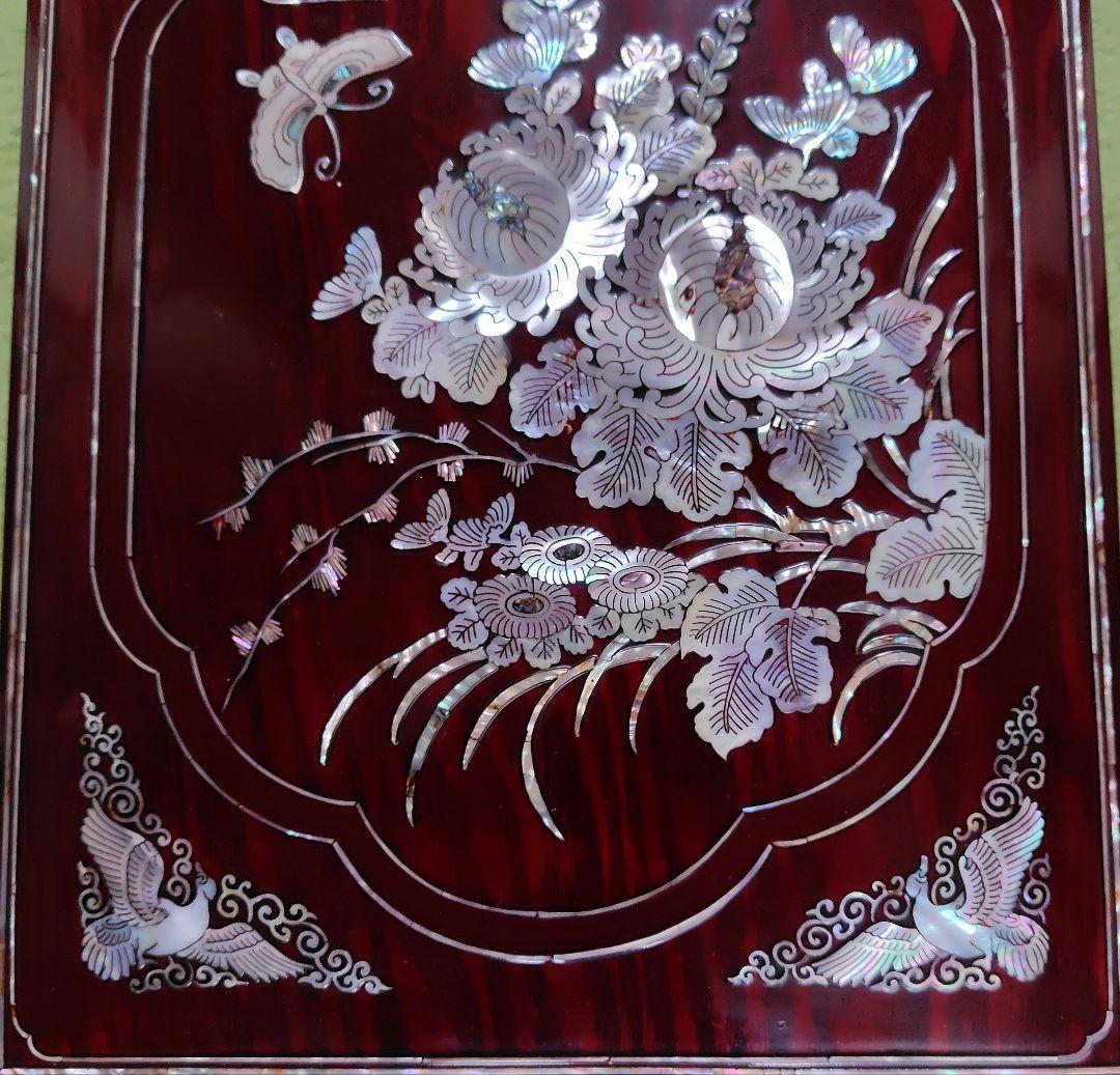 花鳥(蝶)の螺鈿細工　木製 文箱