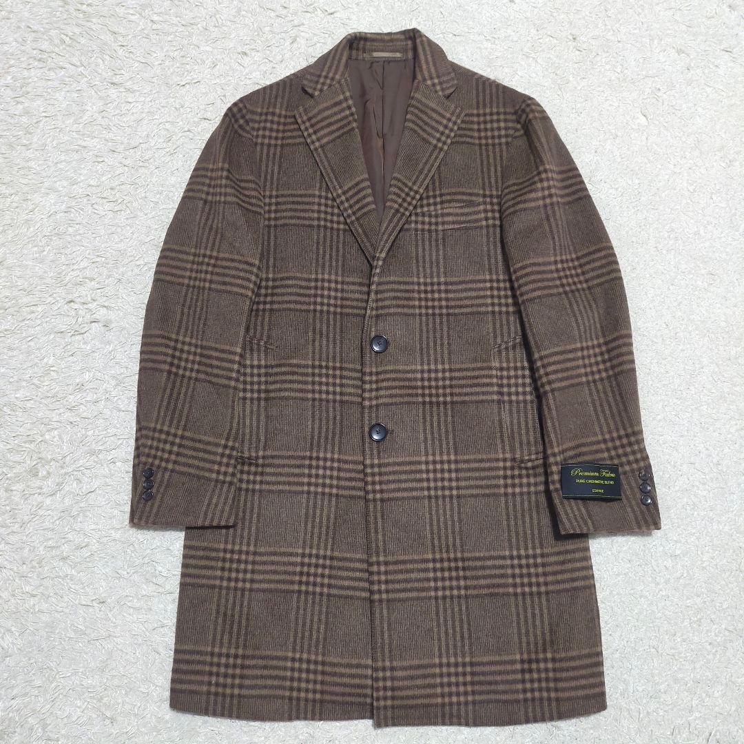 【未使用品】エディフィス・チェスターコート・カシミヤ・ブラウンチェック・タグ付M