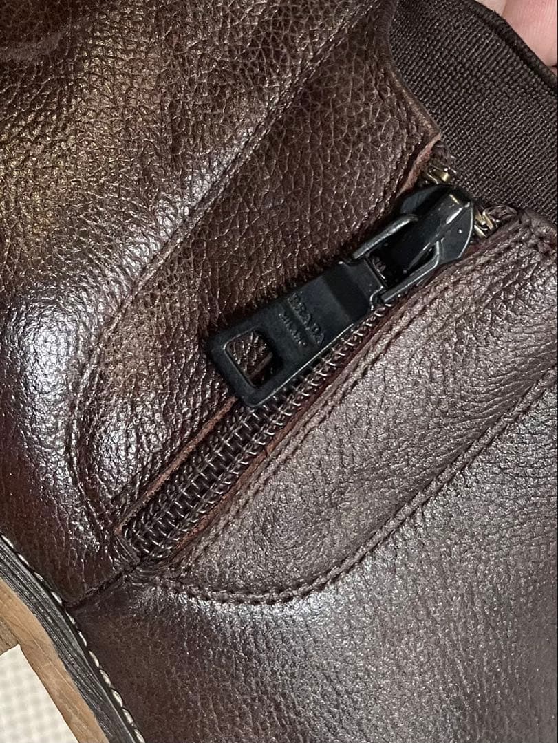 プラダPRADA サイドゴアブーツ38両サイドジッパー焦げ茶 チェルシー