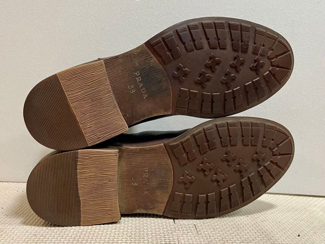 プラダPRADA サイドゴアブーツ38両サイドジッパー焦げ茶 チェルシー