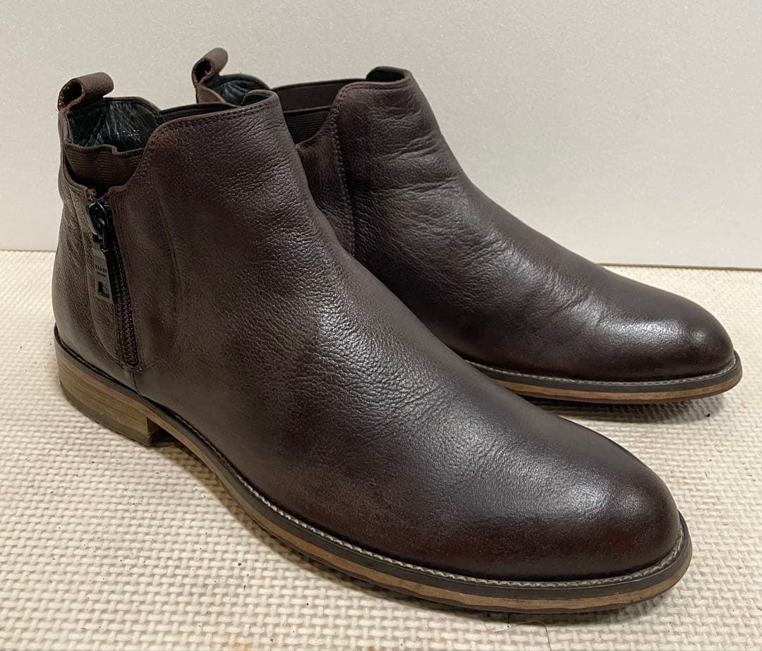 プラダPRADA サイドゴアブーツ38両サイドジッパー焦げ茶 チェルシー