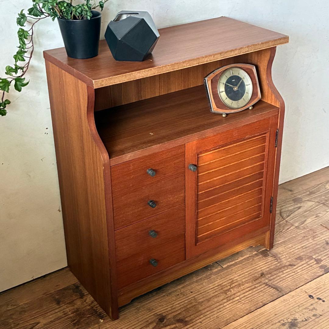 国産ヴィンテージ チーク突板 引出し ミニチェスト 収納 サイドボード