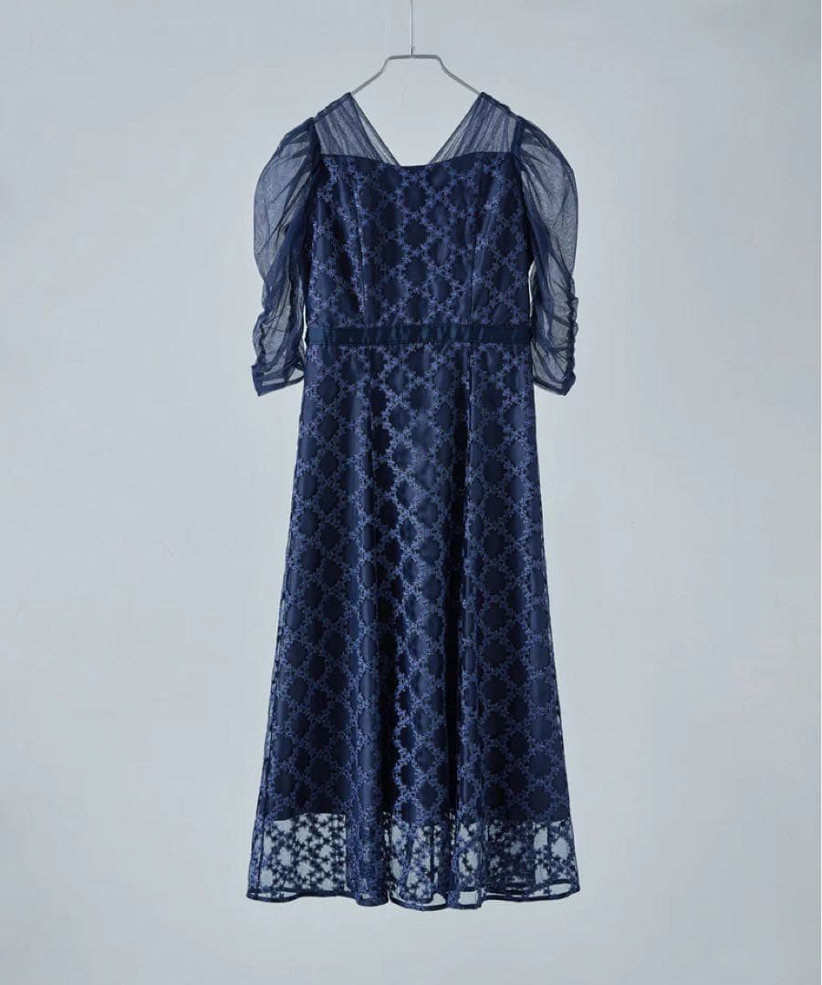 Floral diagonal check flare dress 初期不良アリ