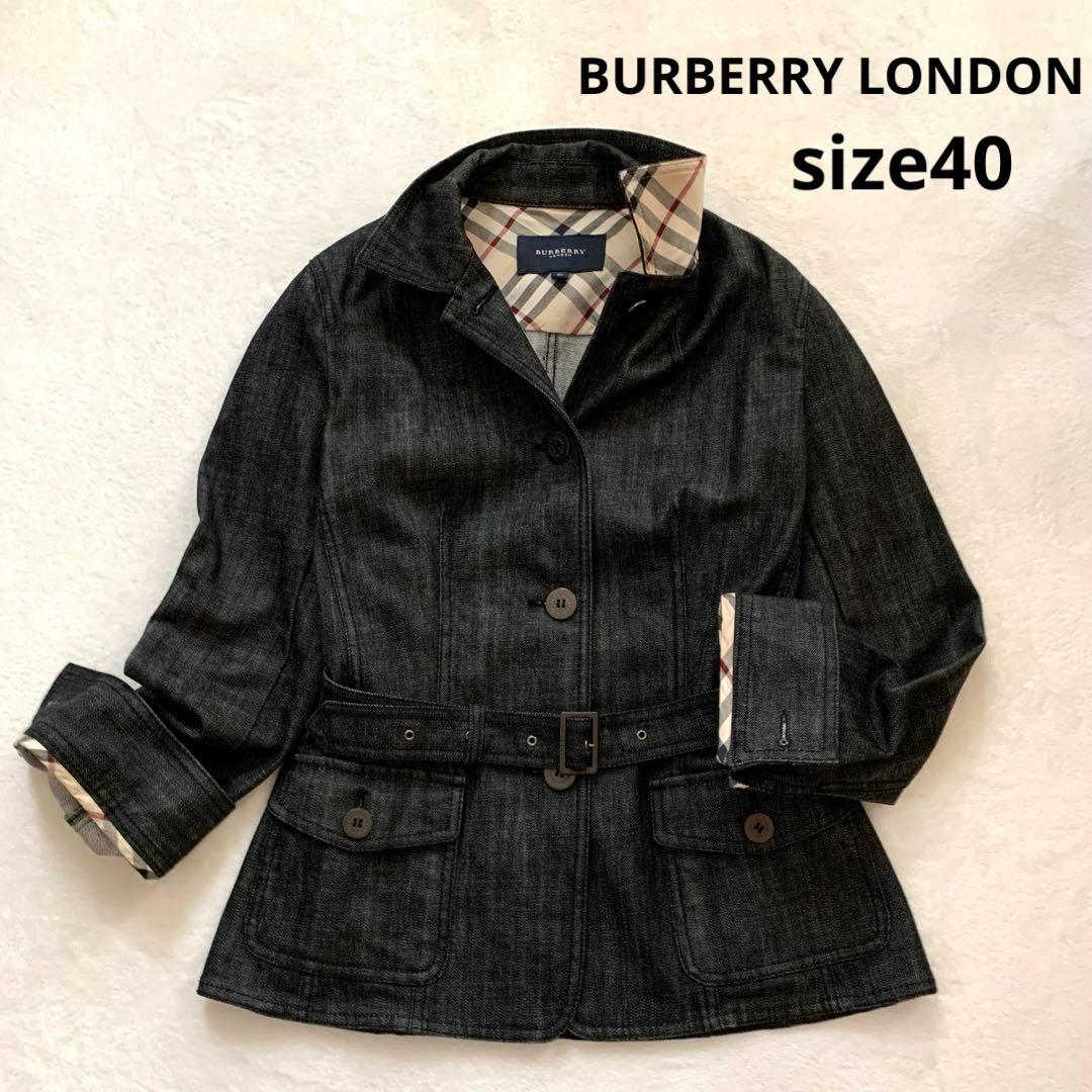バーバリーロンドン　デニムジャケット　Ｌ　ブラックデニム　ベルト付　ノバチェック