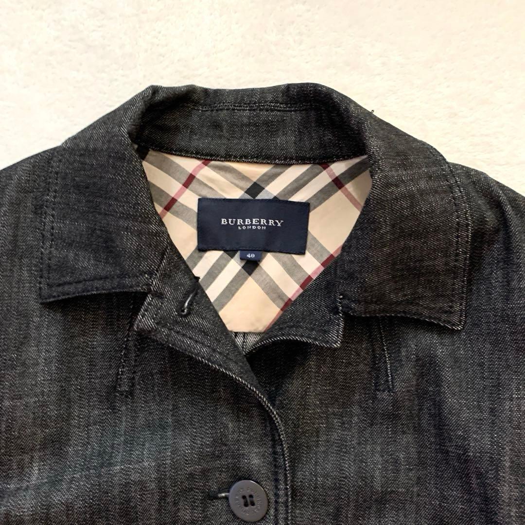 バーバリーロンドン　デニムジャケット　Ｌ　ブラックデニム　ベルト付　ノバチェック
