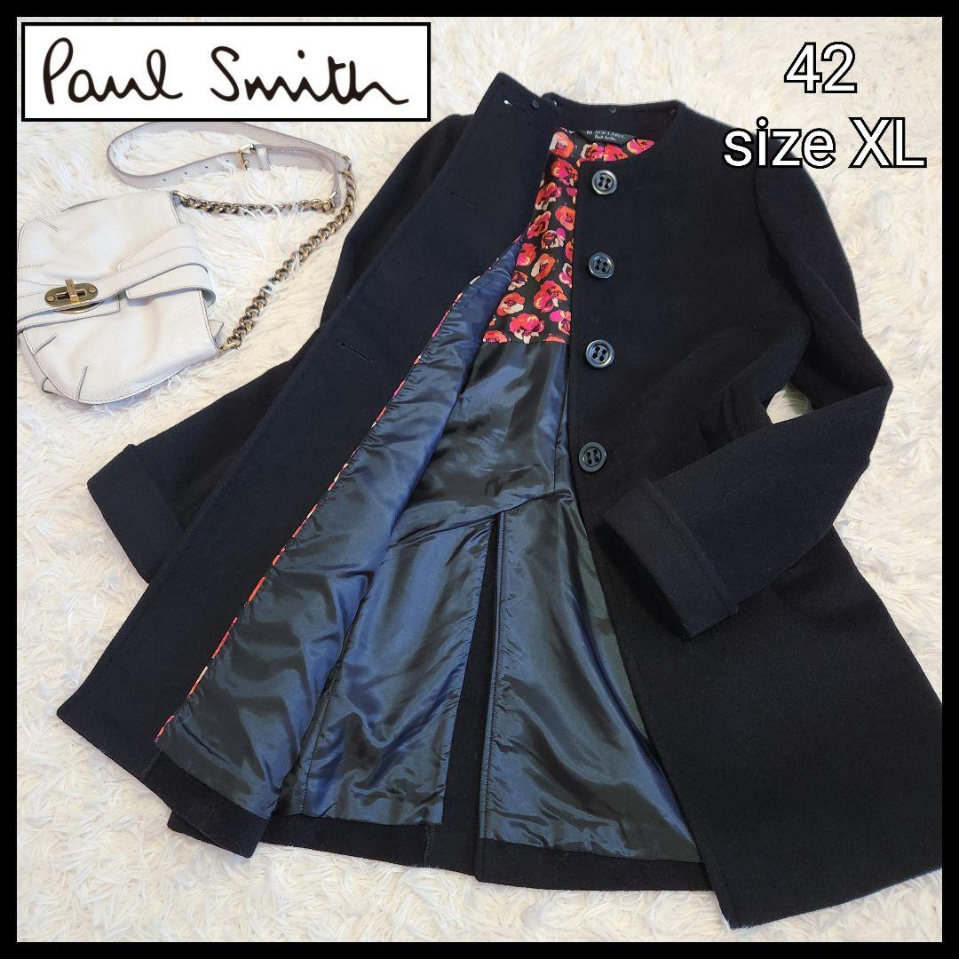 【美品】ポールスミス 2WAY 大きめ XL ウールコート 花柄 ブラック