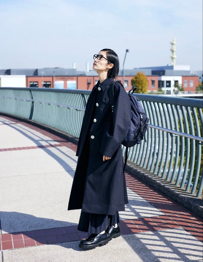 エンフォルド SOUTIEN-COLLAR COAT ネイビー