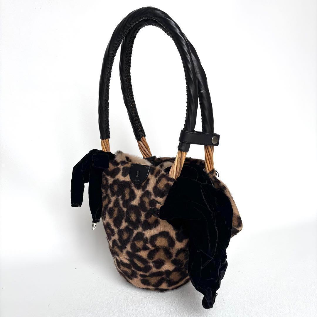 美品✨ebagos エバゴス　かごバッグ　夜na夜na レオパード