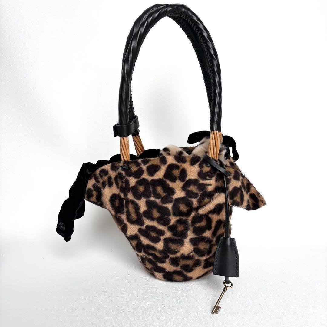 美品✨ebagos エバゴス　かごバッグ　夜na夜na レオパード