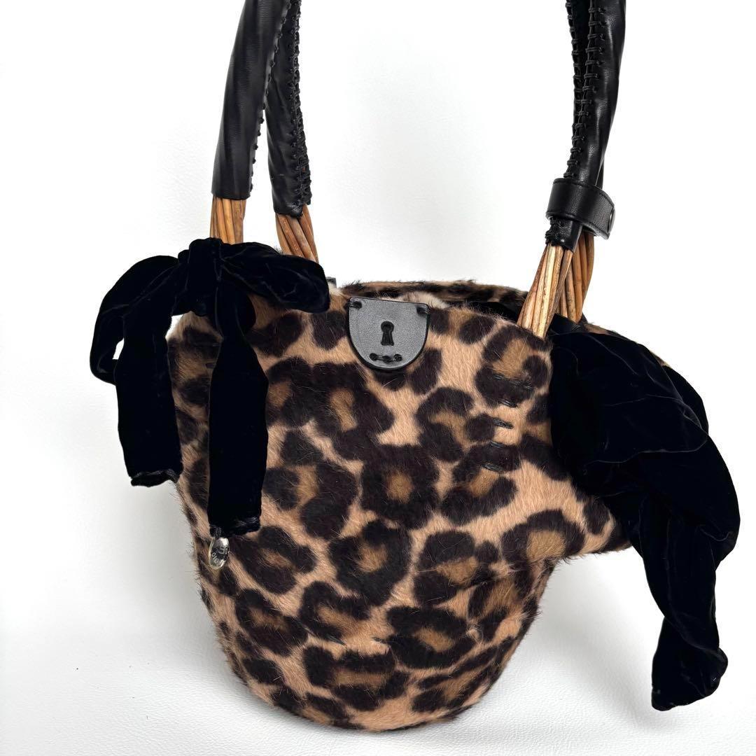 美品✨ebagos エバゴス　かごバッグ　夜na夜na レオパード