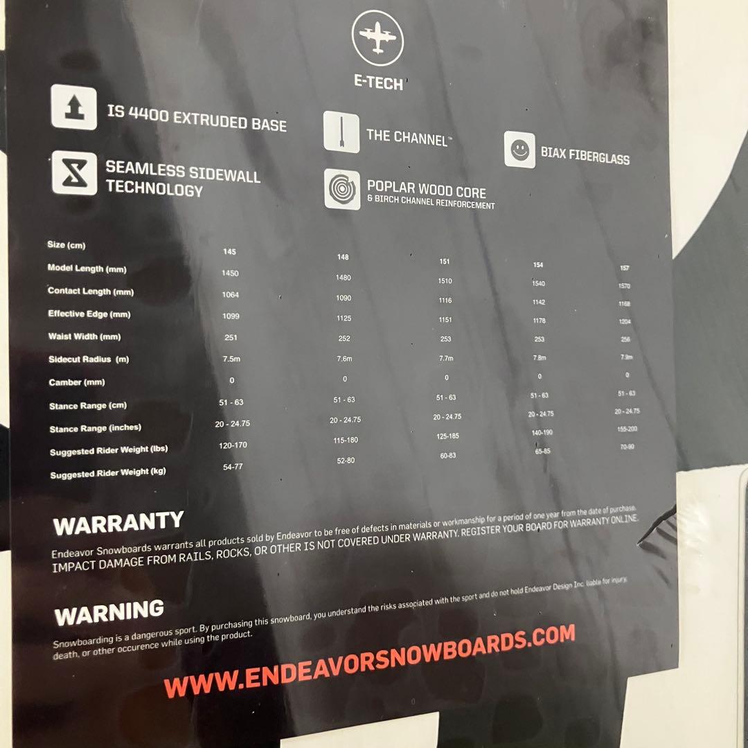 未使用 ENDEAVOR the new standard スノーボード 157