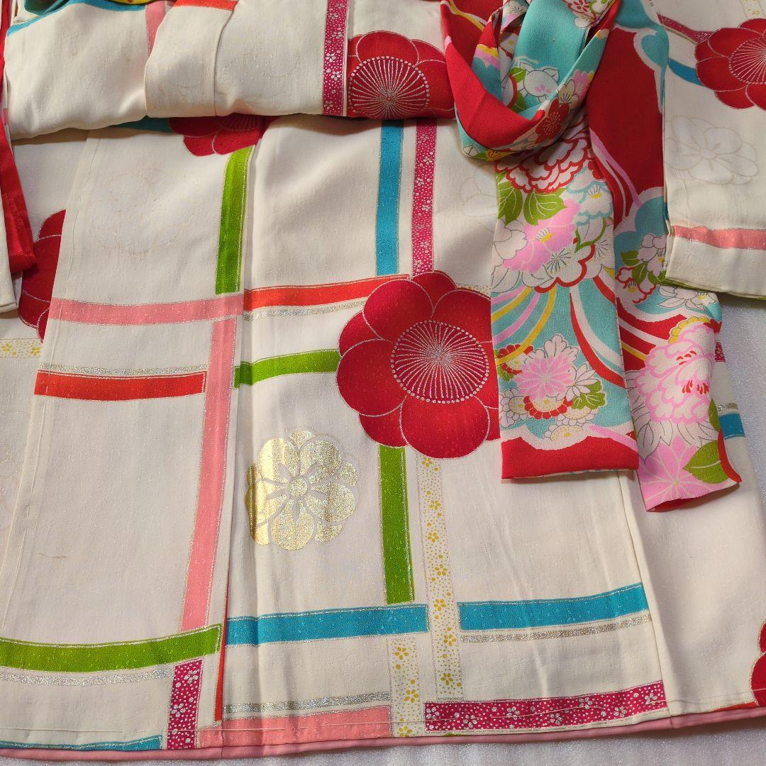 七五三７歳正絹着物とハンドメイドのだらり帯と帯締め帯揚げとしごきのセット