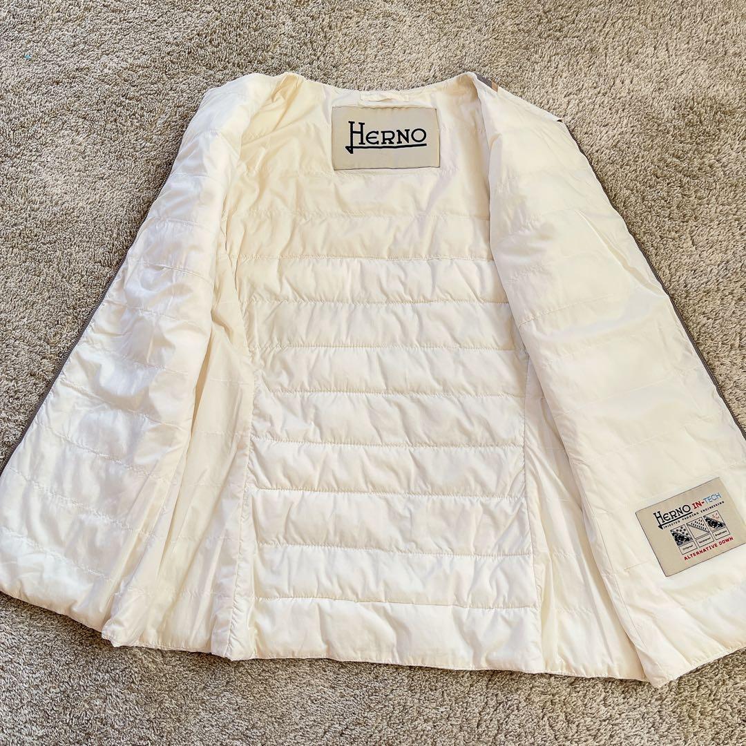 美品　大きいサイズ　HERNO ヘルノ　ダウンベスト　バイカラー　白　グレー