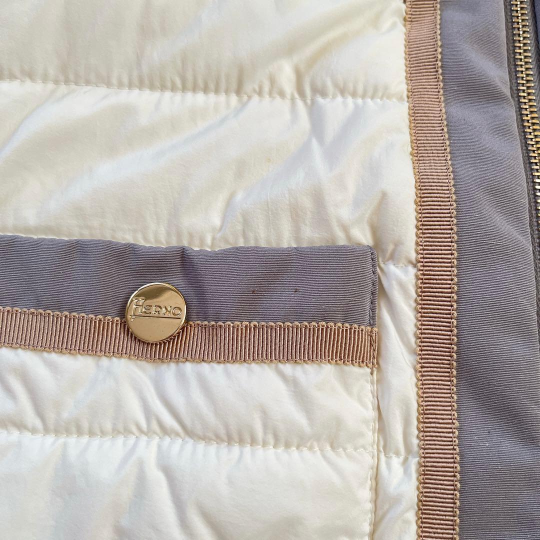 美品　大きいサイズ　HERNO ヘルノ　ダウンベスト　バイカラー　白　グレー