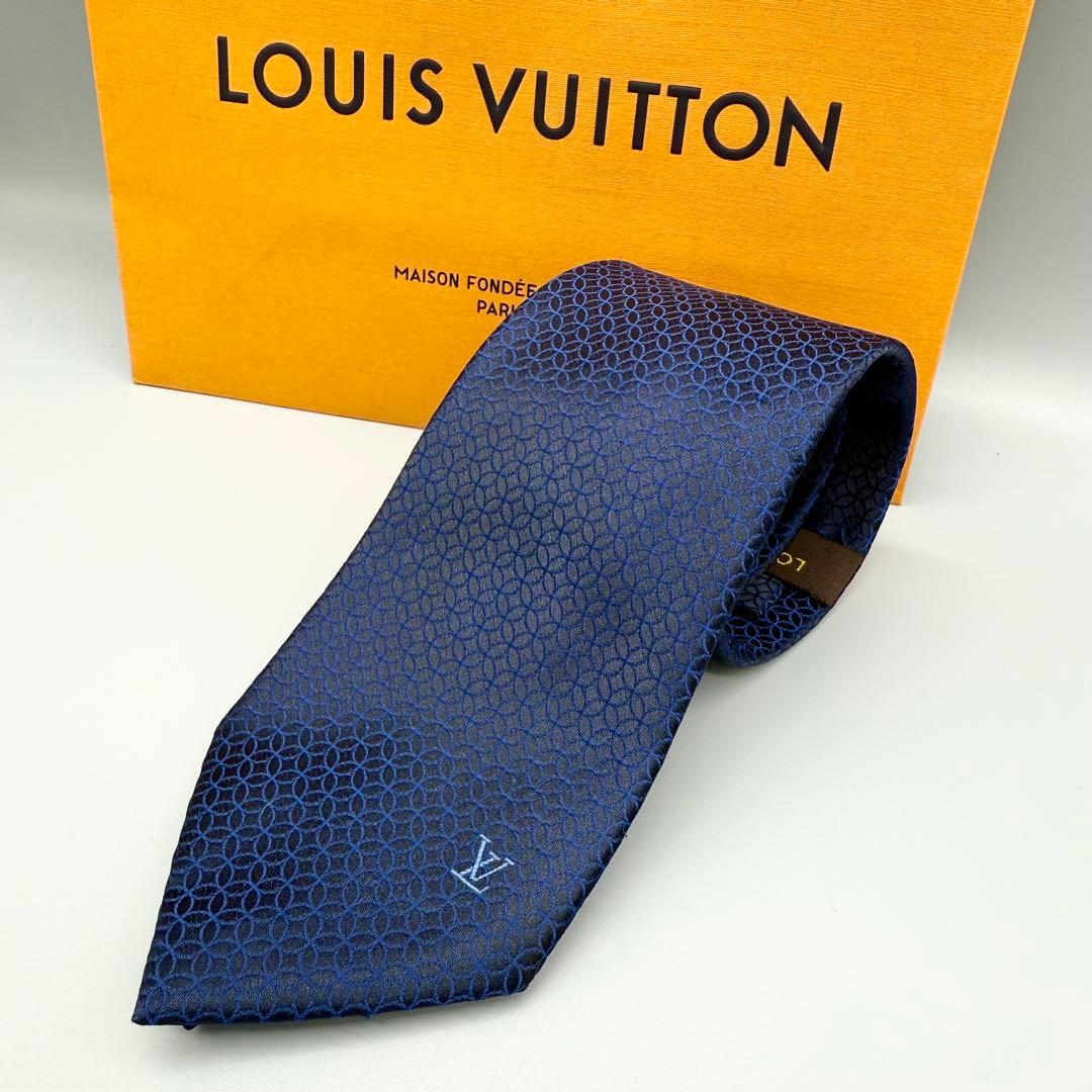 【極美品】ルイ ヴィトン ネクタイ モノグラム LVロゴ フラワー 総柄 光沢