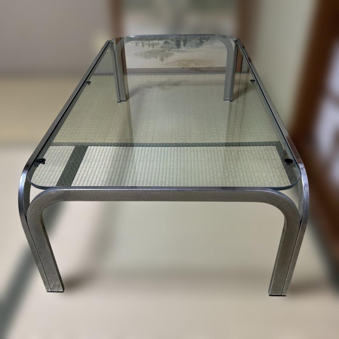 ガラス 金属 長方形 ローテーブル