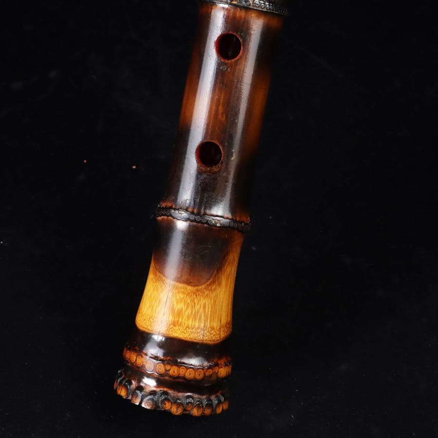 Y3273-2 琴古流 尺八 隆風銘 銀三線 螺鈿細工 全長51.5㎝ 竹製