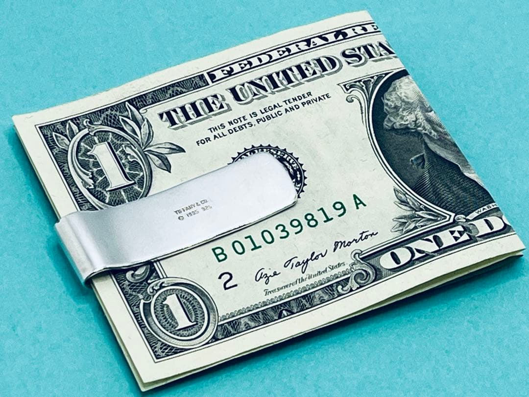 h513希少　オールドティファニー　1995 ストライプ　マネークリップ　925