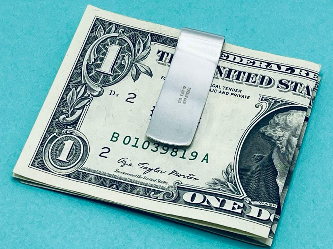 h513希少　オールドティファニー　1995 ストライプ　マネークリップ　925