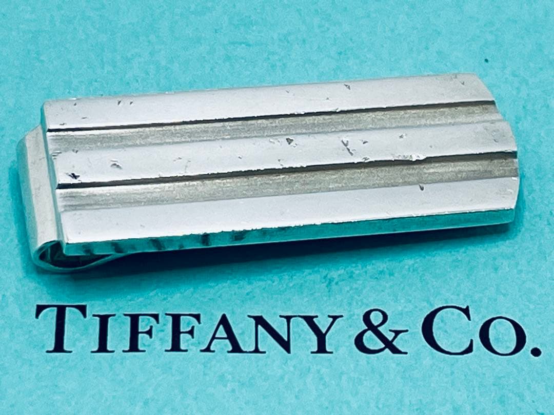 h513希少　オールドティファニー　1995 ストライプ　マネークリップ　925