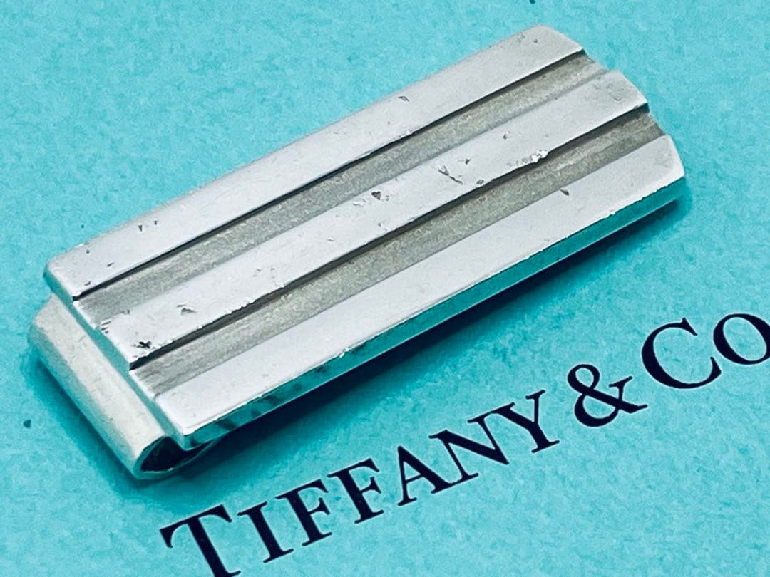 h513希少　オールドティファニー　1995 ストライプ　マネークリップ　925