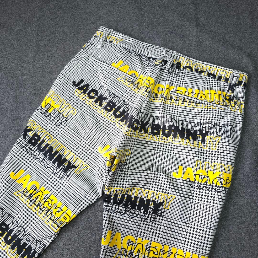 極美品 ジャックバニー グレンチェック柄 ロゴネーム ストレッチゴルフパンツ L