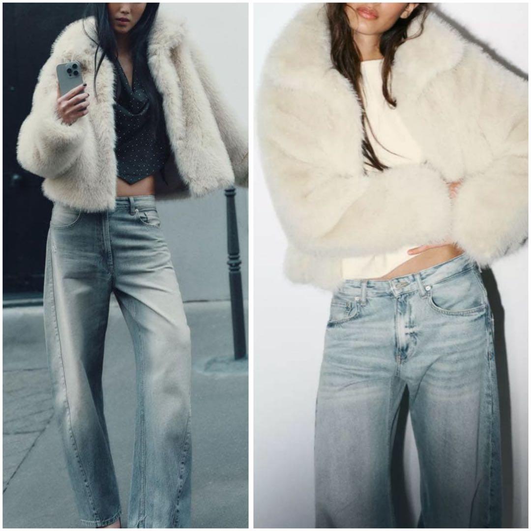 未使用【ZARA/ザラ】ショートフェイクファーコート S ライトベージュ