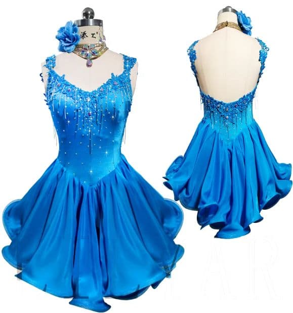 新作 社交ダンス衣装　ラテンワンピースドレス　フレア　オーダーメイド