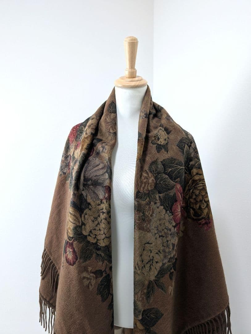 Loro Piana ロロピアーナ 大判ストール フリンジ フローラル カシミヤ