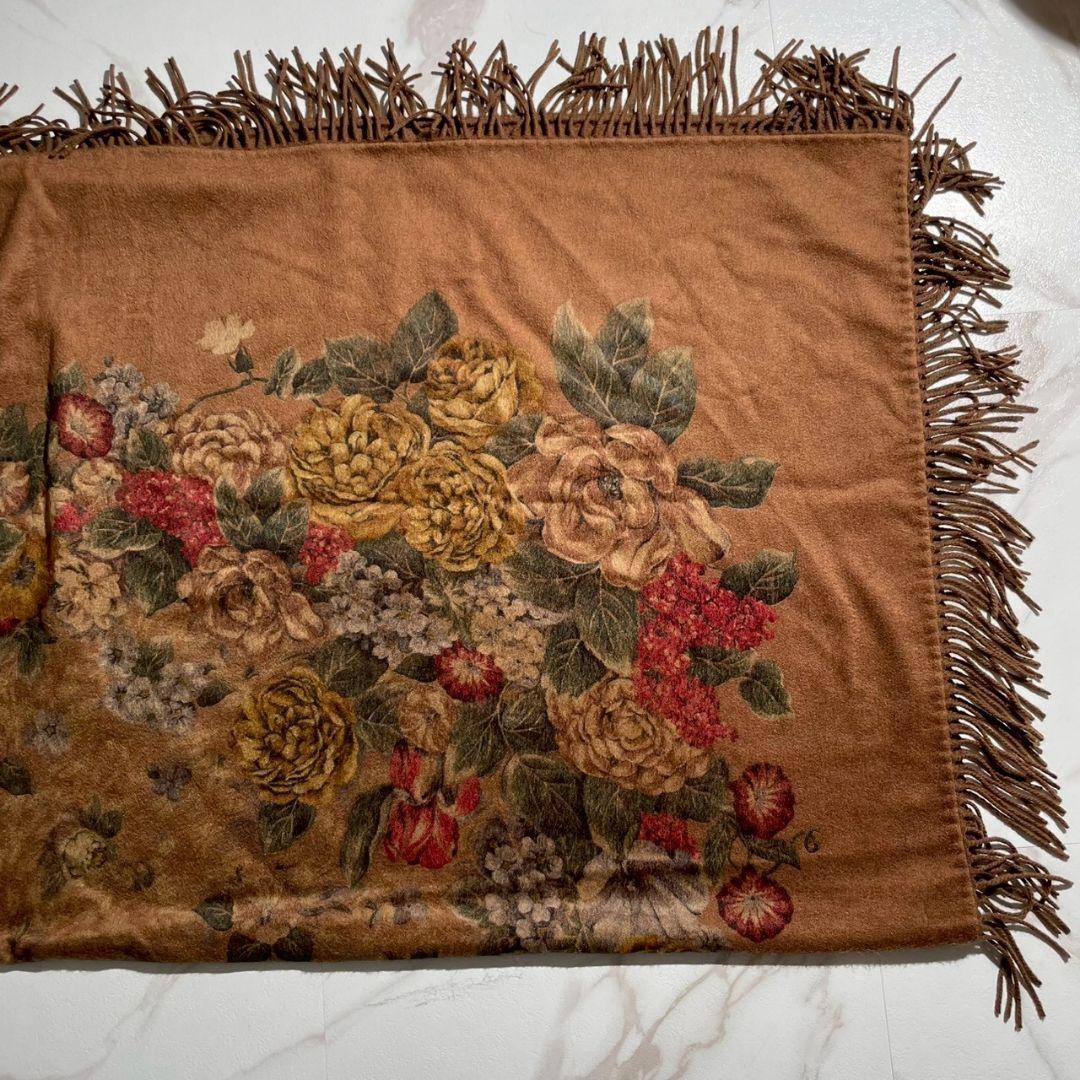 Loro Piana ロロピアーナ 大判ストール フリンジ フローラル カシミヤ