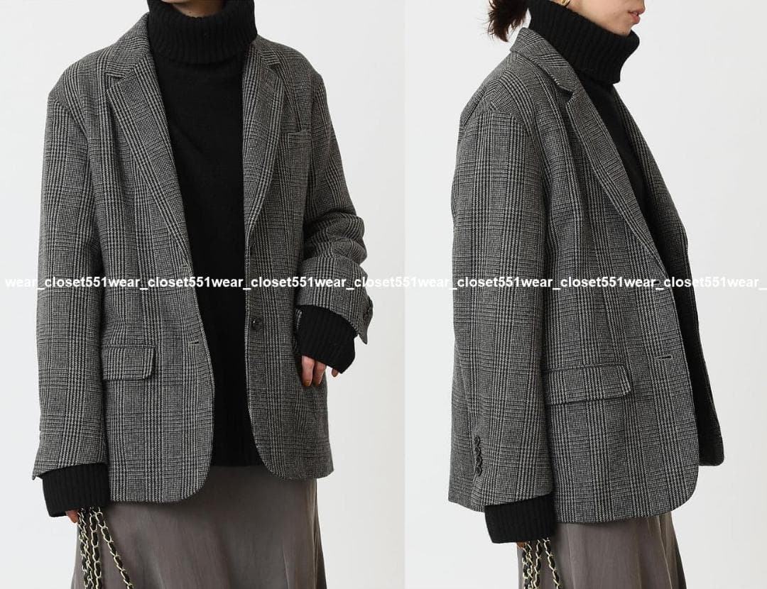 2021美品フレームワーク☆グレンチェックツィードテーラードジャケット36グレー